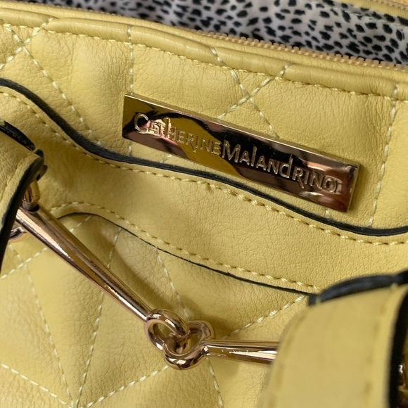 Catherine Malandrino Diamond Quilted Yellow Tote Ladies Handbag Vegan Leather - Picture 12 of 14